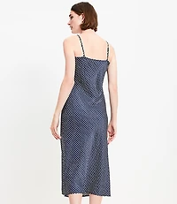 Dotted Satin Strappy Bias Midi Dress