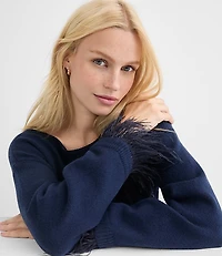 Feathered Cuff Boatneck Sweater