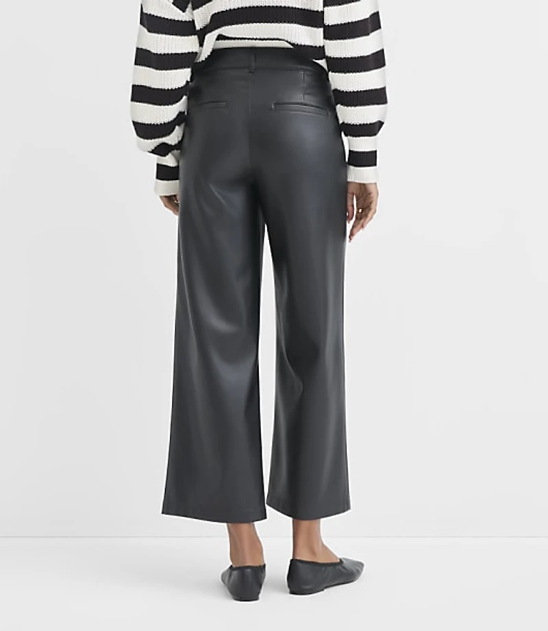 Petite Curvy Palmer Wide Leg Crop Pants in Faux Leather
