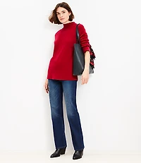 Slit Cuff Mock Neck Cashmere Tunic Sweater