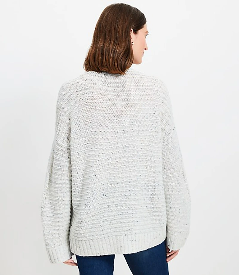 Flecked Cable Linked Mock Neck Tunic Sweater