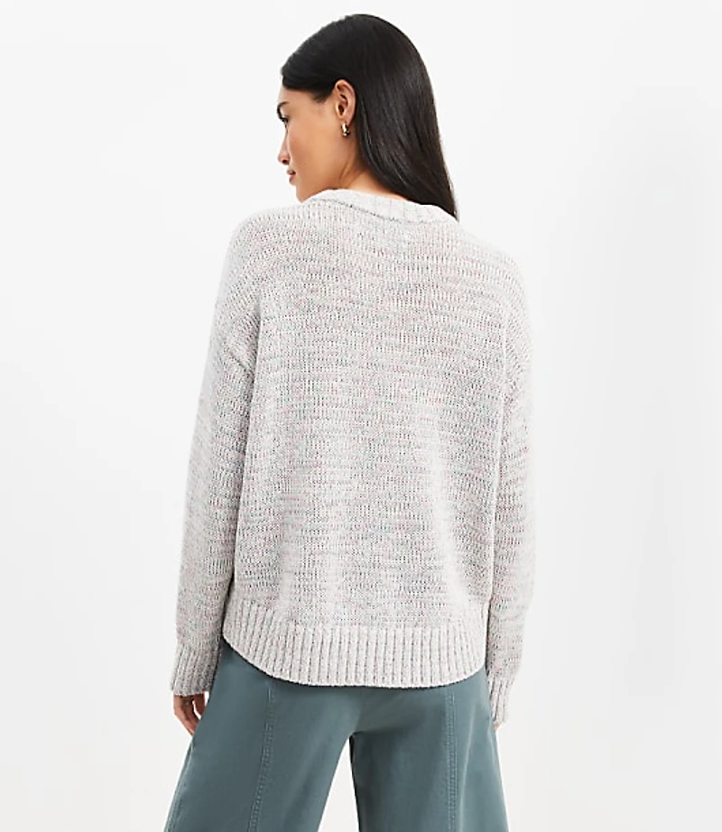 Marled Pointelle Trim Sweater