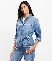 Tie Waist Denim Trucker Jacket in Luxe Medium Wash