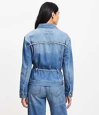 Tie Waist Denim Trucker Jacket in Luxe Medium Wash