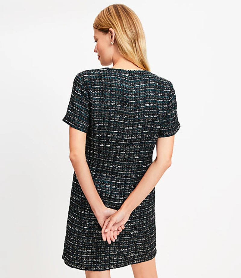 Metallic Tweed Fringe Pocket Mini Dress