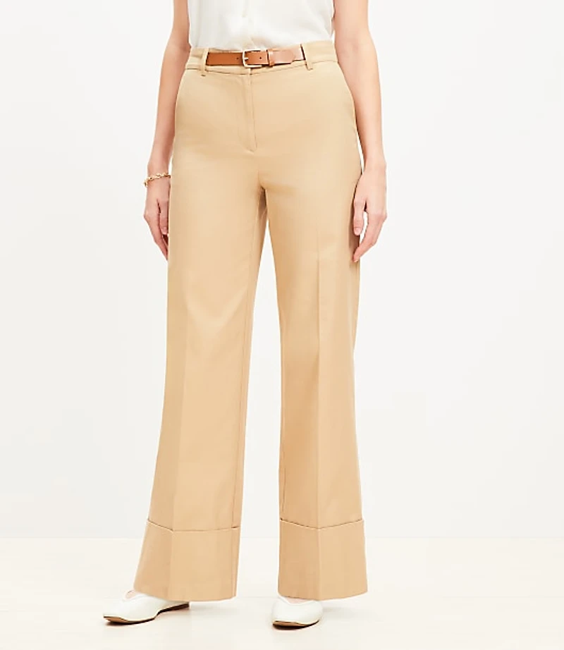 Faux Leather Belted Stovepipe Pants Twill