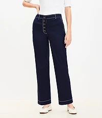 Petite Button Front Straight Pants Twill