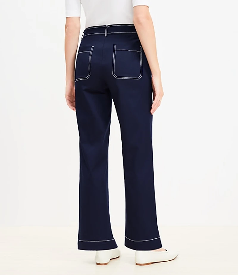 Petite Button Front Straight Pants Twill