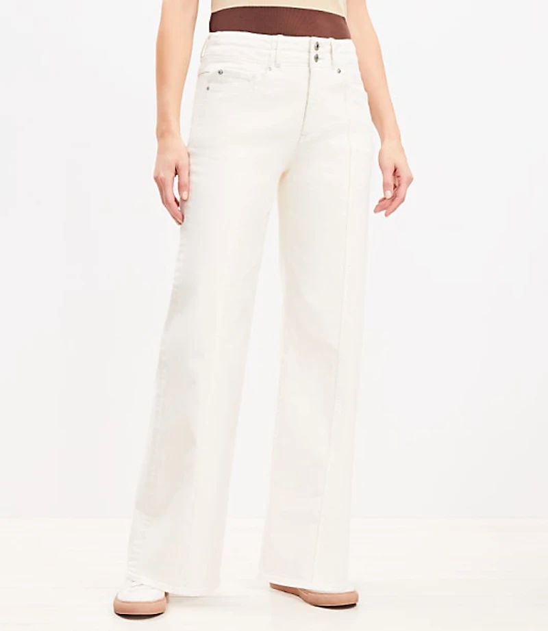 Petite Seamed Wide Leg Jeans in Ivory
