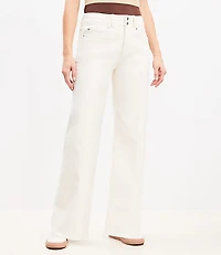 Petite Seamed Wide Leg Jeans in Ivory