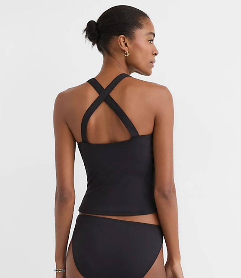 LOFT Beach Ruched Cross Back Halter Tankini Top