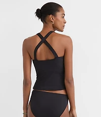 LOFT Beach Ruched Cross Back Halter Tankini Top