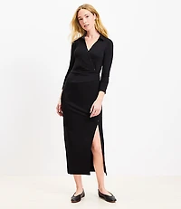 Petite Knotted Button Wrap Midi Dress