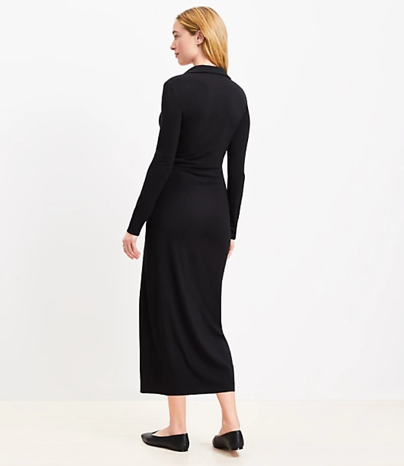Petite Knotted Button Wrap Midi Dress