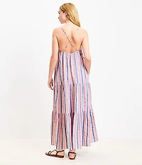 LOFT Beach Dobby Stripe Square Neck Tiered Maxi Dress