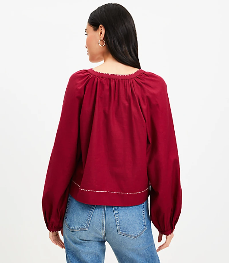 Embroidered Sweetheart Neck Blouse