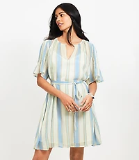 Striped Pintucked Sleeve Mini Dress