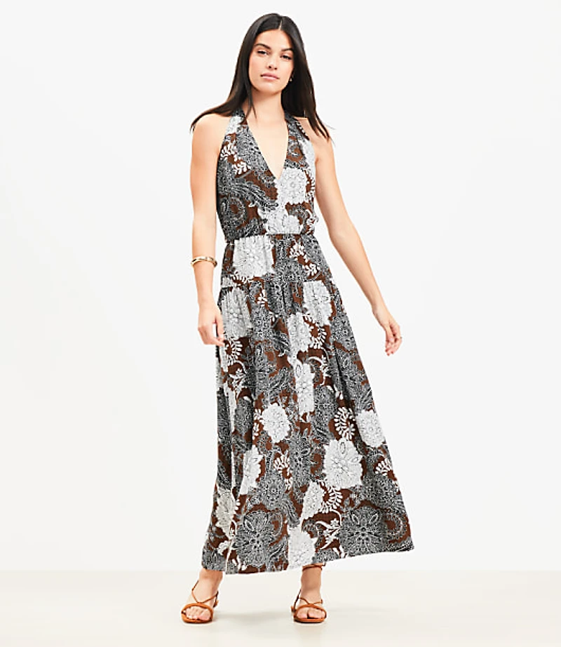 Floral Halter Maxi Pocket Dress