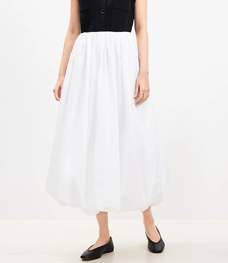 Poplin Ruched Bubble Midi Skirt