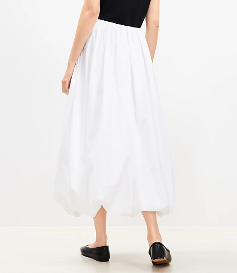 Poplin Ruched Bubble Midi Skirt