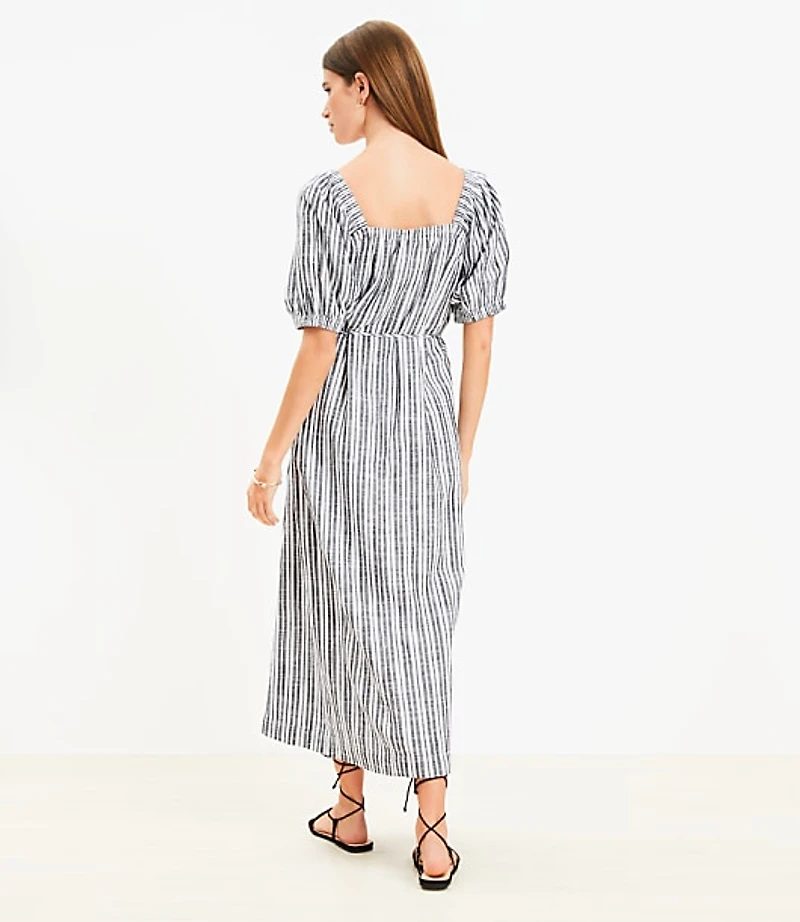 Striped Smocked Square Neck Midi Dress