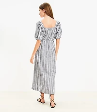 Striped Smocked Square Neck Midi Dress