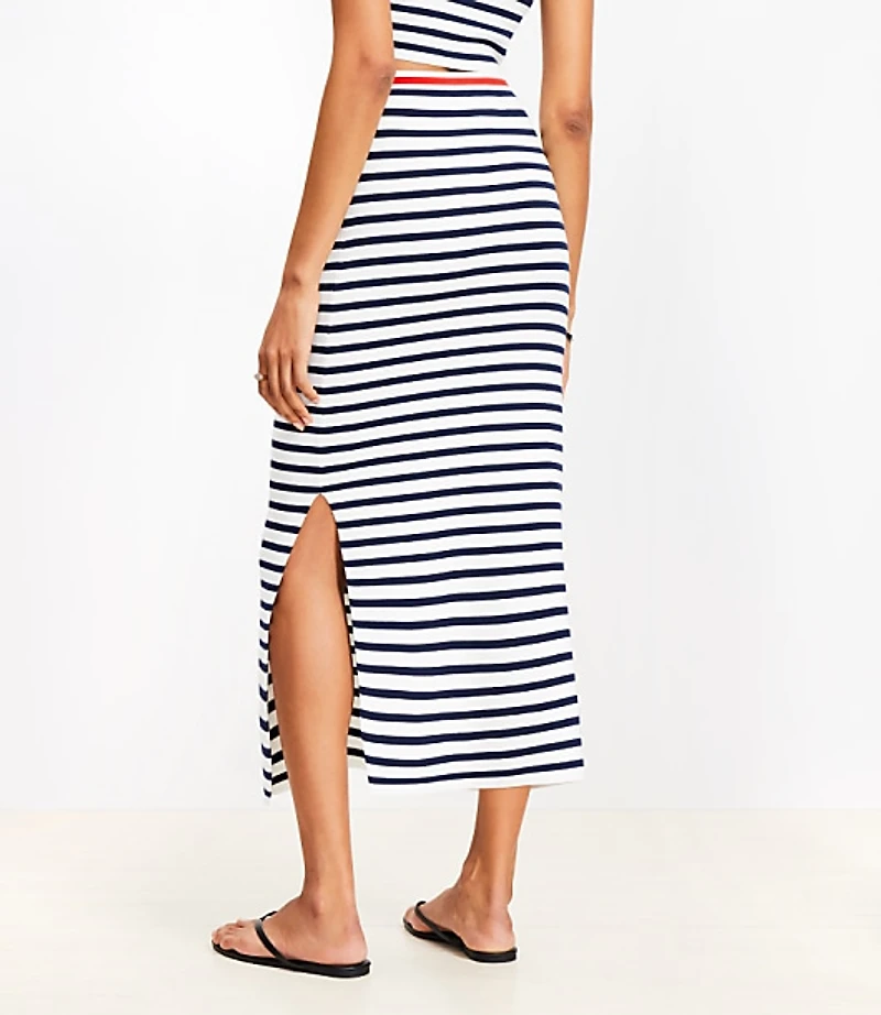 Stripe Ribbed Midi Sweater Skirt