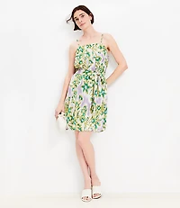 Floral Clip Pleated Mini Pocket Dress