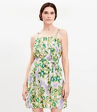 Floral Clip Pleated Mini Pocket Dress