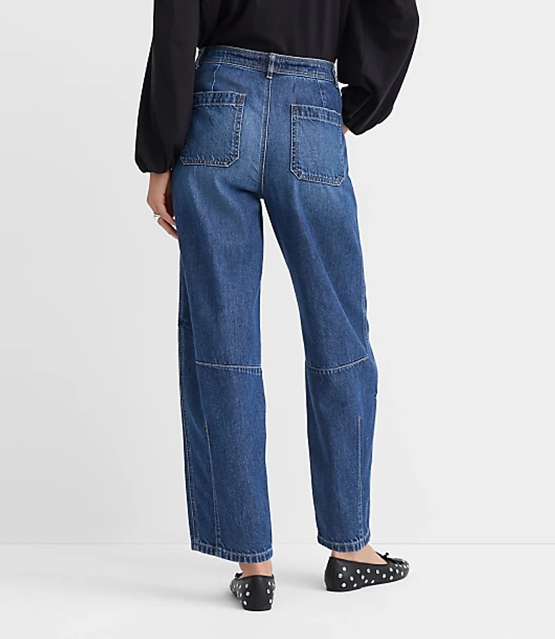 Petite High Rise Barrel Jeans Dark Wash