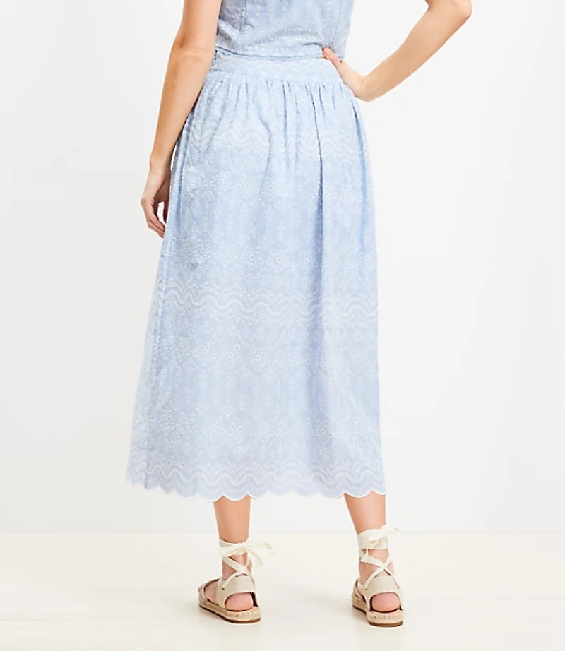 Floral Embroidered Scalloped Maxi Skirt