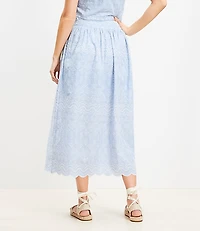 Floral Embroidered Scalloped Maxi Skirt