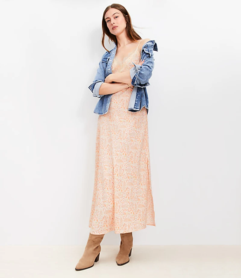 Paisley Lace Trim Midi Slip Dress