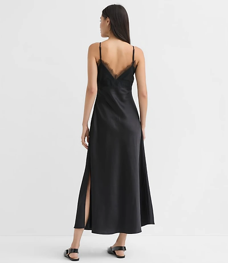 Lace Trim Satin Midi Slip Dress