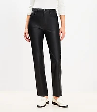 Petite Five Pocket Straight Pants Faux Leather
