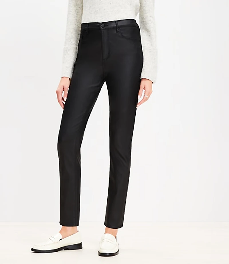 Coated High Rise Skinny Jeans Black
