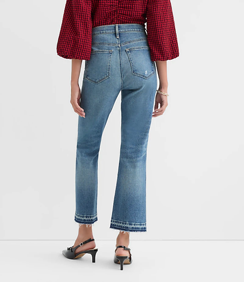 Button Front High Rise Kick Crop Jeans Mid Vintage Wash