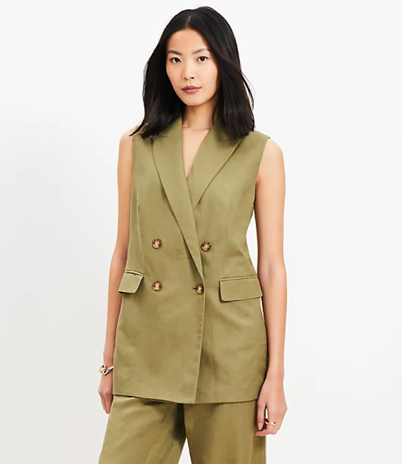 Linen Blend Double Breasted Vest