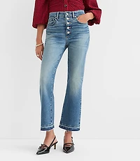 Petite Button Front High Rise Kick Crop Jeans Mid Vintage Wash
