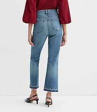 Petite Button Front High Rise Kick Crop Jeans Mid Vintage Wash