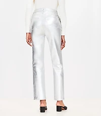 Curvy Coated High Rise Straight Jeans in Silver Metallic
