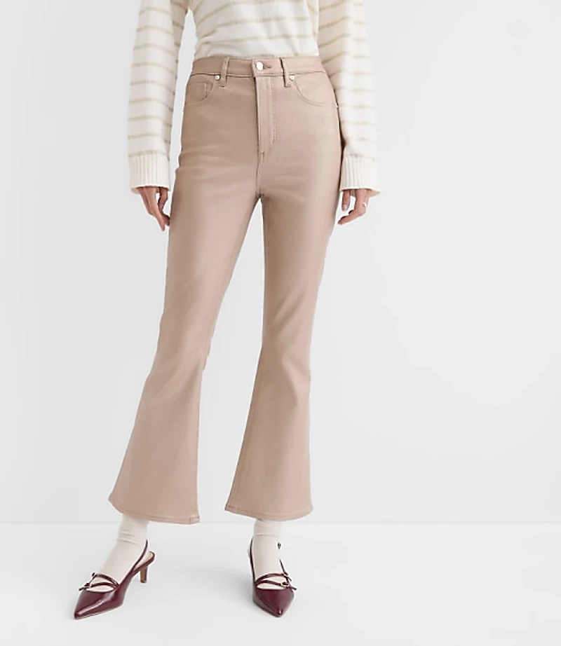 Coated High Rise Kick Crop Jeans Gold