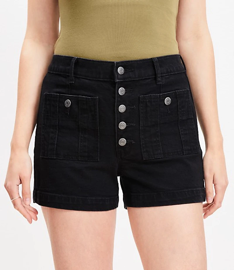 Patch Pocket High Rise Denim Shorts Classic Black Wash