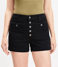 Patch Pocket High Rise Denim Shorts Classic Black Wash