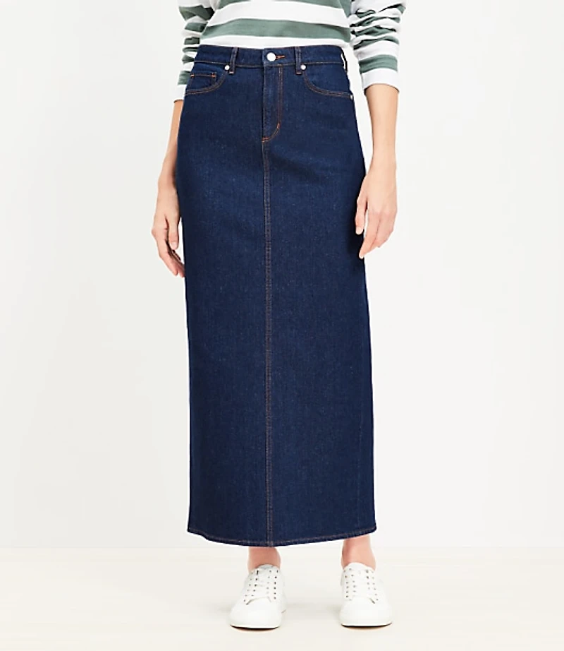 Denim Maxi Skirt in Rinse Wash
