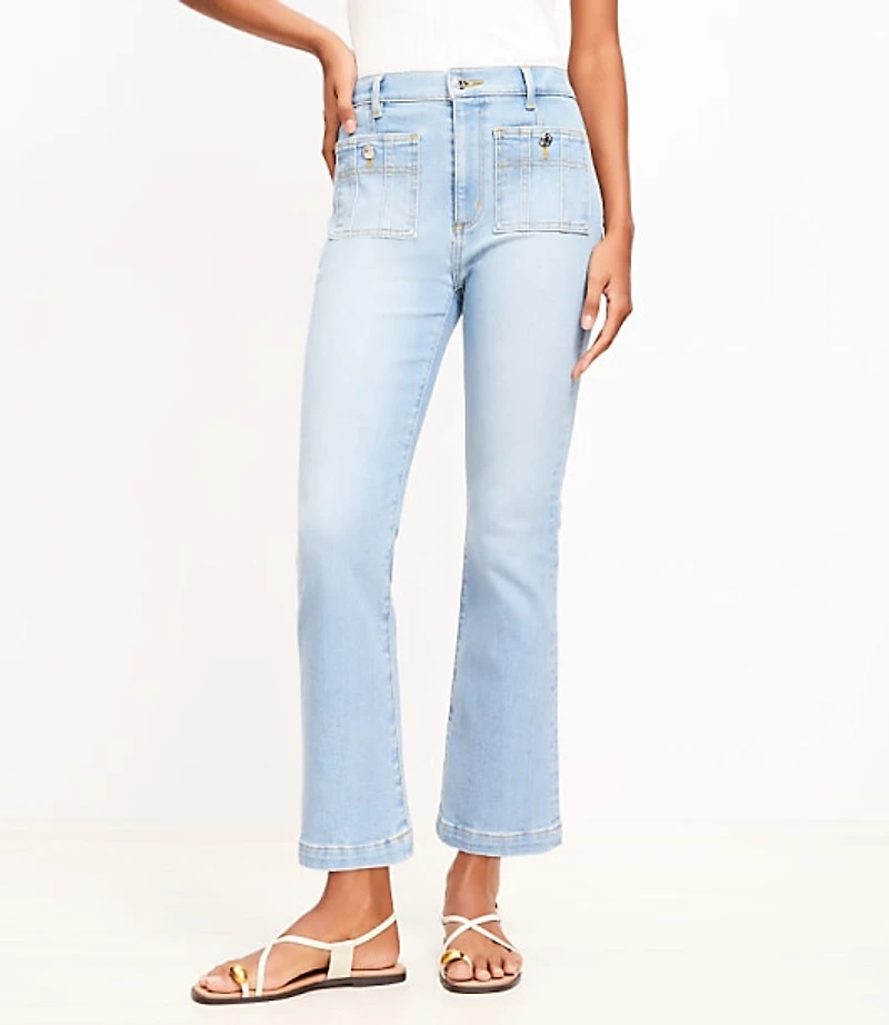 Patch Pocket Kick Crop Jeans in Bright Vintage Wash