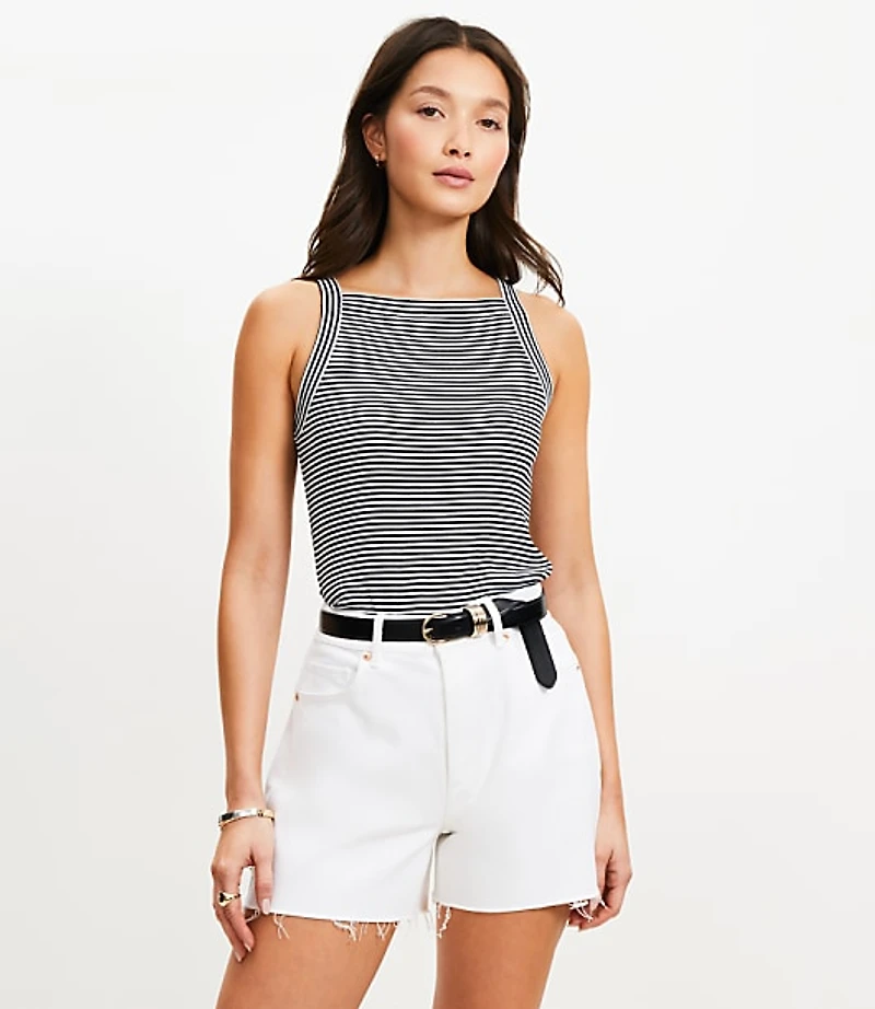 Stripe Perfect Ribbed Apron Neck Tank Top