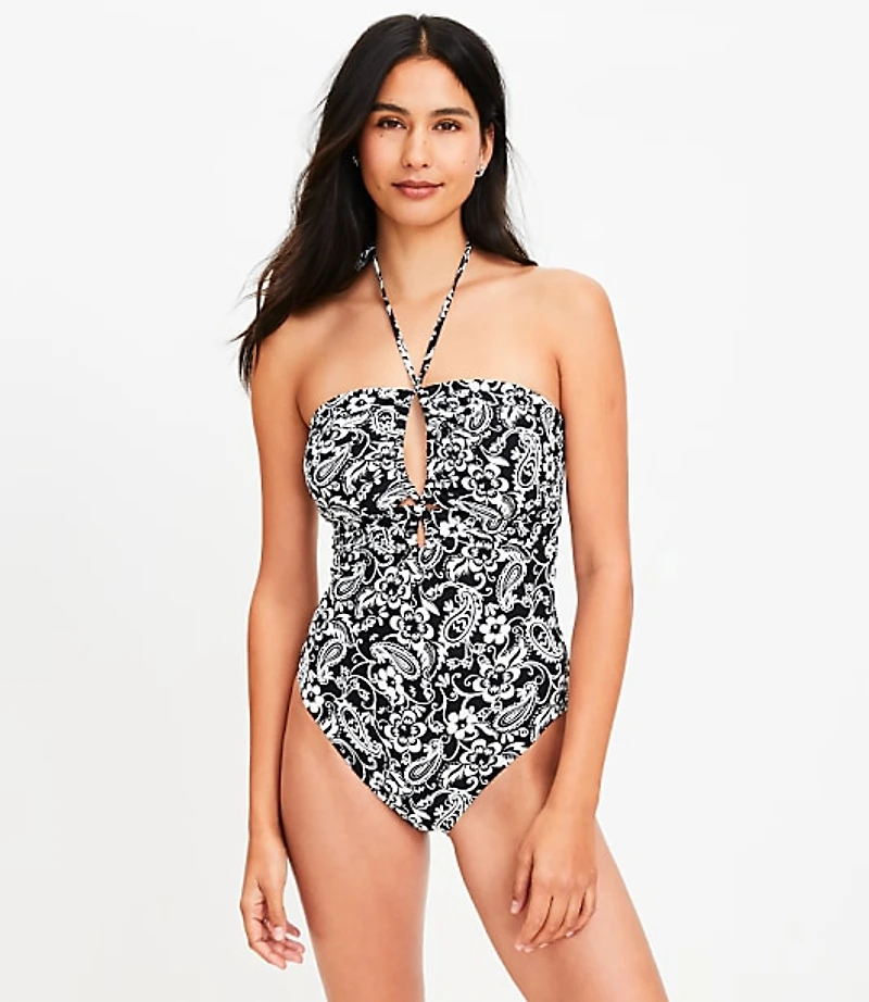 LOFT Beach Paisley Keyhole Bandeau One Piece Swimsuit