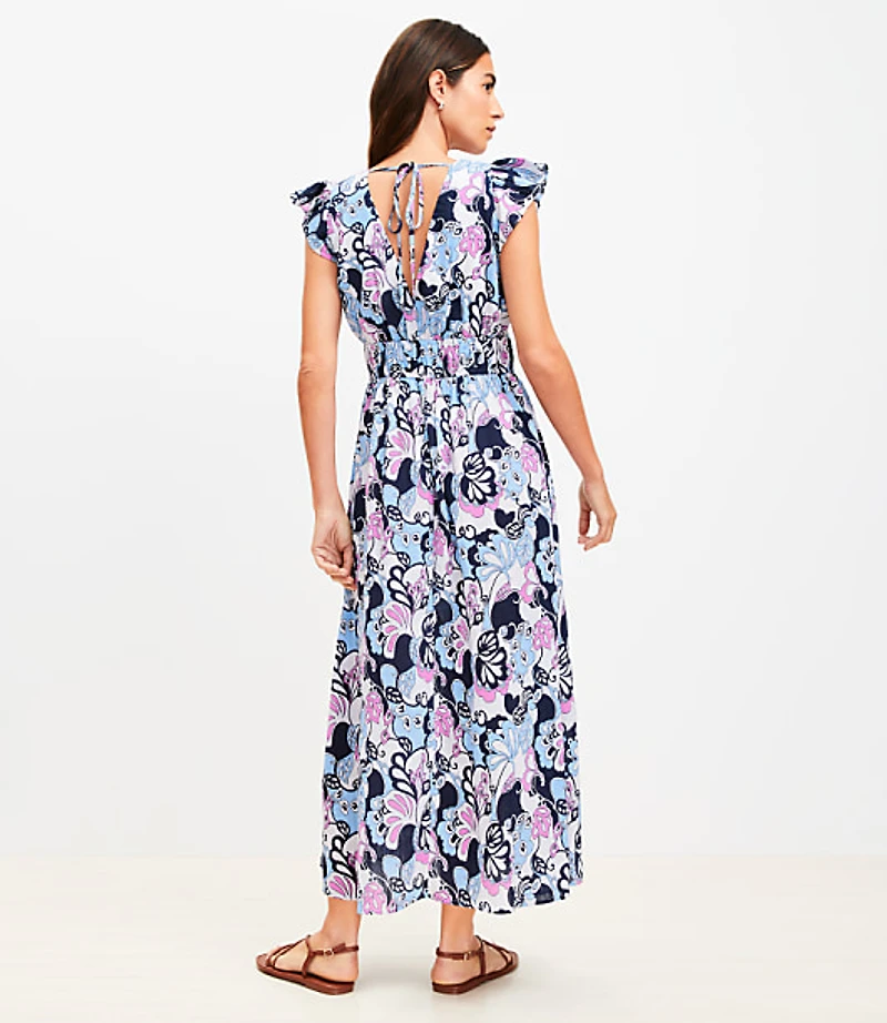 LOFT Beach Floral Ruffle Sleeve Maxi Pocket Dress