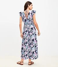 LOFT Beach Floral Ruffle Sleeve Maxi Pocket Dress